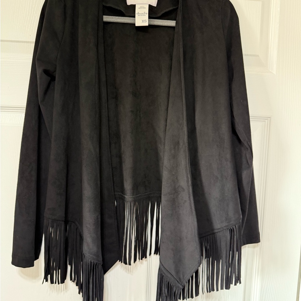 AMERICAN FLAG JACKET SUEDE‎ FRINGED BLACK MINT CONDITION BOHO WESTERN Cardigan